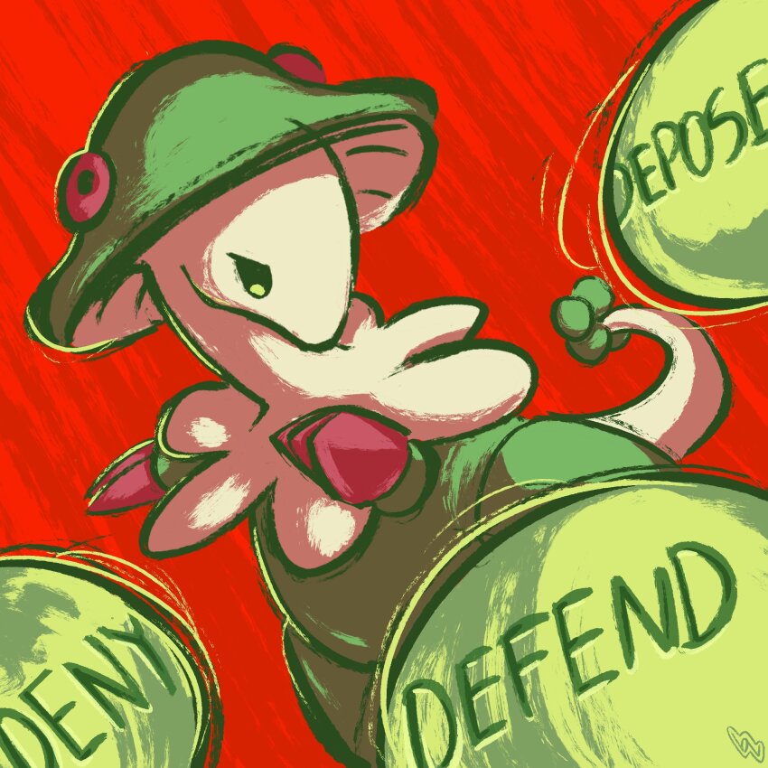 1other attack beesqo breloom bullet_seed_(pokemon) english_text gen_3_pokemon highres killing_of_brian_thompson mushroom nintendo no_humans pokemon pokemon_move red_background seed solo tail