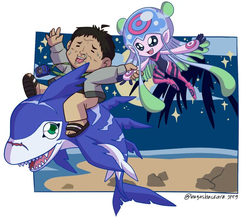 digimon digimon_(creature) highres jellyfish_girl jellymon monster_girl rukamon tentacle_hair tentacles