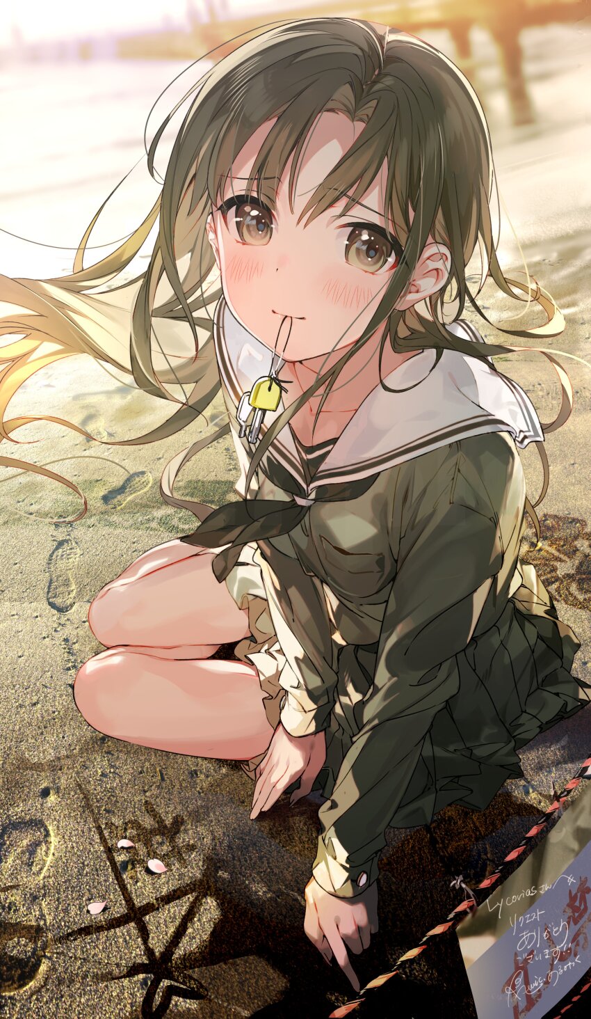 1girl absurdres almic beach highres jinguuji_rumi key koi_wa_futago_de_warikirenai looking_at_viewer school_uniform serafuku solo