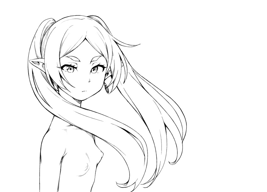 1girl breasts frieren geewhy highres nipples small_breasts solo sousou_no_frieren