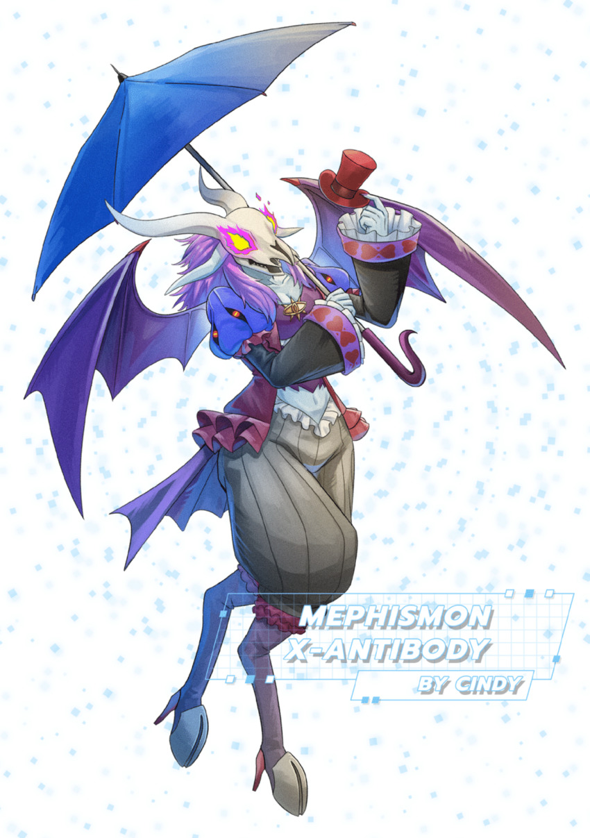 1girl digimon digimon_(creature) female_focus hat highres mephismon mephismon_x-antibody skull solo wings