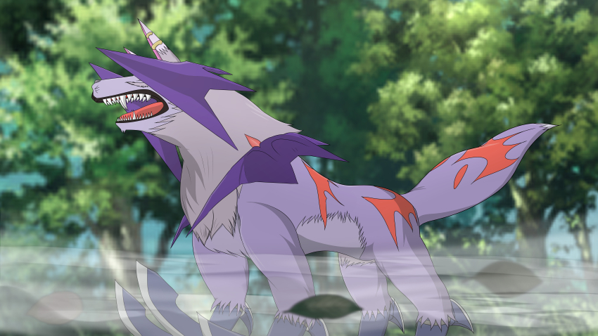 absurdres digimon digimon_(creature) digimon_survive highres sangloupmon sharp_teeth solo tail teeth vampire wings wolf