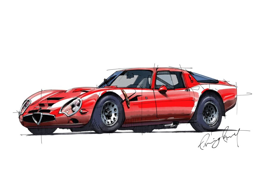 alfa_romeo alfa_romeo_giulia car highres motor_vehicle no_humans original red_car shadow signature simple_background sports_car tsu-chan vehicle_focus white_background
