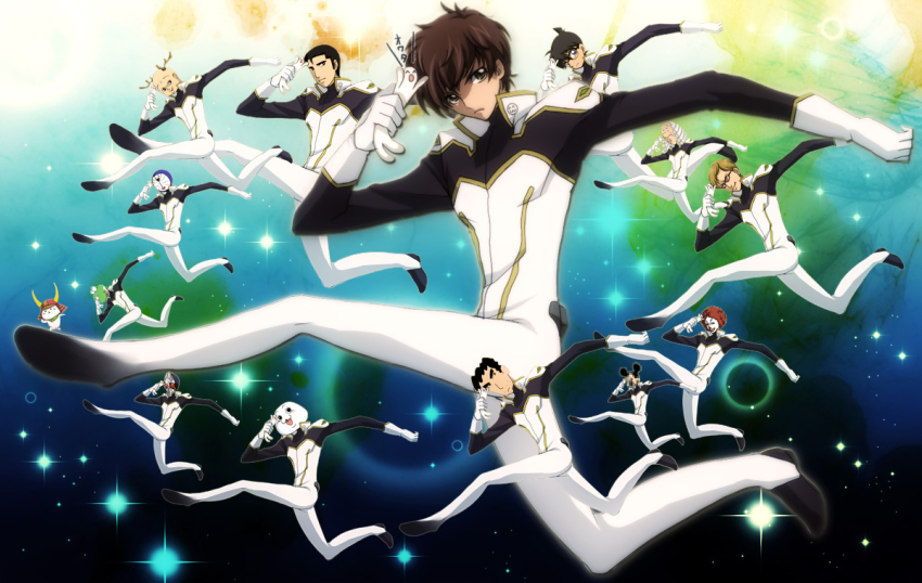 6+boys \(^o^)/ \(^o^)/ abe_takakazu anago brown_hair charles_zi_britannia charles_zi_britannia_(cosplay) code_geass cosplay crayon_shin-chan crossover disney doraemon doraemon_(character) edogawa_conan fabulous gradient_background hikonyan kamen_rider kamen_rider_blade kamen_rider_blade_(series) kururugi_suzaku kuso_miso_technique male_focus mcdonald&#039;s meitantei_conan mickey_mouse multiple_boys multiple_crossover muska nohara_hiroshi parody ronald_mcdonald sazae-san sento-kun spinzaku tenkuu_no_shiro_laputa white_background yaranaika yaruo yoshi