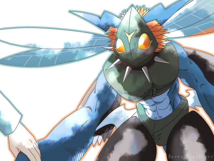 2others digimon digimon_(creature) dinobeemon fusion highres multiple_others muscular muscular_female spikes