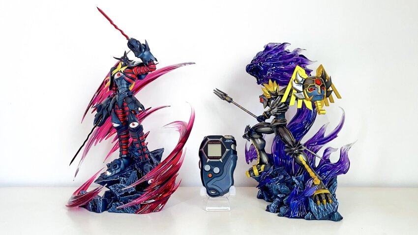 armor blonde_hair digimon digimon_(creature) digimon_frontier digivice duskmon energy figure highres louwemon photo_(medium) real_life red_eyes shield