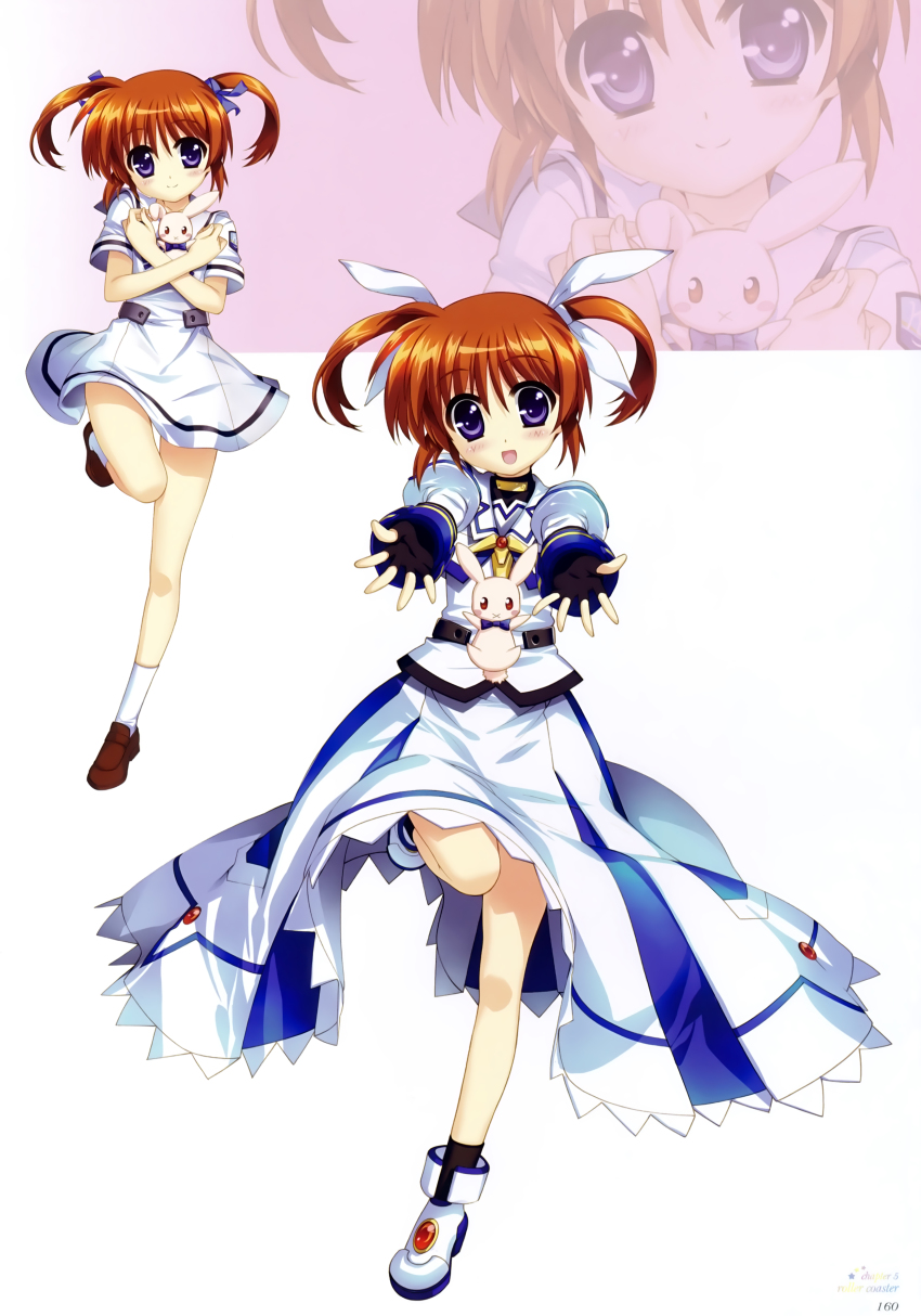 10s 1girl absurdres blue_eyes brown_hair dual_persona fingerless_gloves fujima_takuya full_body gloves highres long_hair lyrical_nanoha magical_girl mahou_shoujo_lyrical_nanoha mahou_shoujo_lyrical_nanoha_innocent mahou_shoujo_lyrical_nanoha_vivid sacred_heart side_ponytail takamachi_nanoha takamachi_nanoha_(movie_1st_mode) time_paradox twintails
