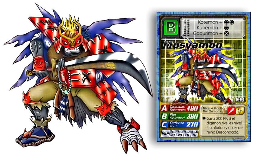 armor claws damaged digimon digimon_(creature) digimon_card_game musyamon sharp_teeth sword teeth weapon