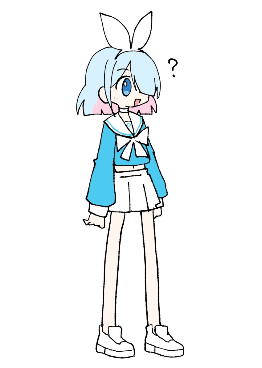 1girl arona_(blue_archive) blue_archive blue_serafuku full_body highres odayaka school_uniform serafuku shoes simple_background skirt solo twitter white_background white_shoes white_skirt
