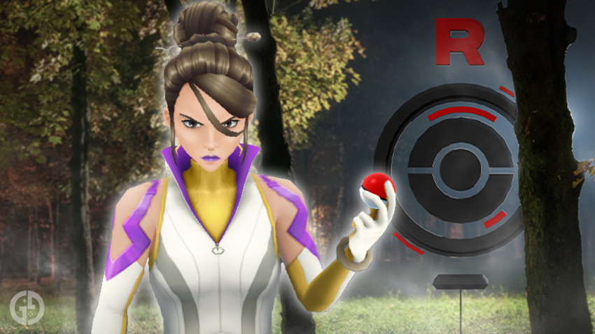 1girl annoyed bag bare_shoulders belt bodysuit boots brown_eyes brown_hair crossed_arms eyeshadow full-length_zipper gloves hair_bun hair_ornament hairpin highres long_sleeves makeup nintendo poke_ball pokemon pokemon_go pokestop purple_lips sierra_(pokemon) single_hair_bun skin_tight solo standing team_go_rocket team_rocket white_belt white_bodysuit white_boots zipper zipper_pull_tab