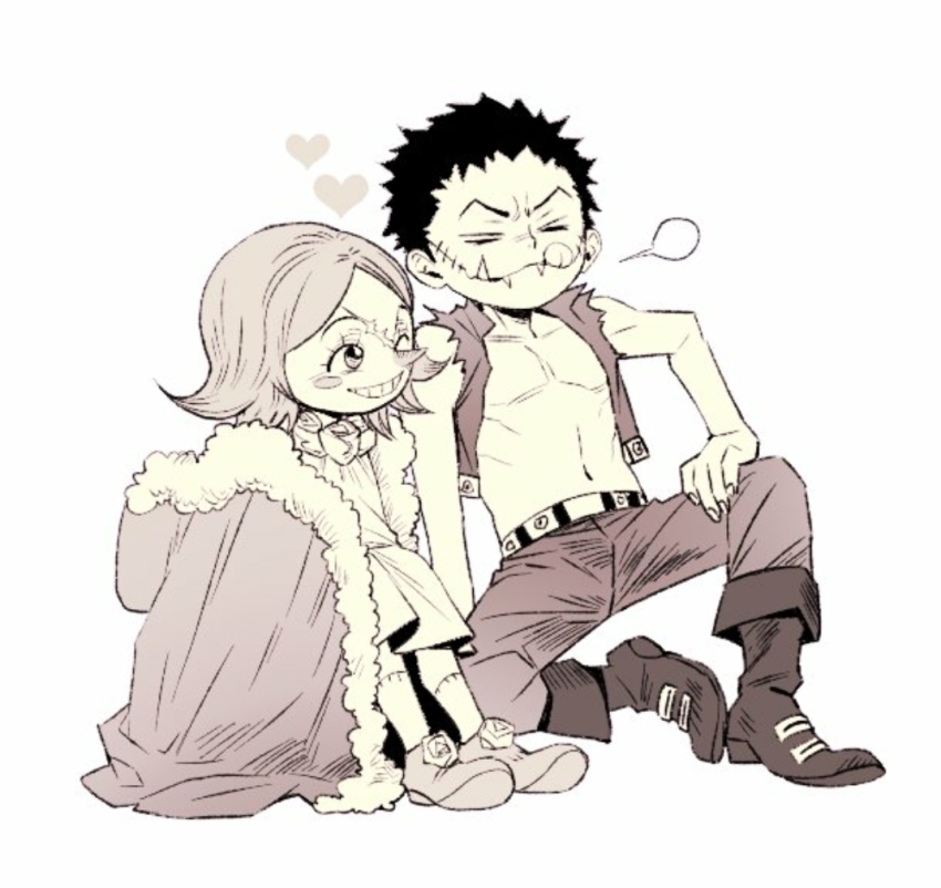 1boy 1girl artist_request brother_and_sister charlotte_brulee charlotte_katakuri child coat heart one_piece scar sharp_teeth siblings teeth aged_down