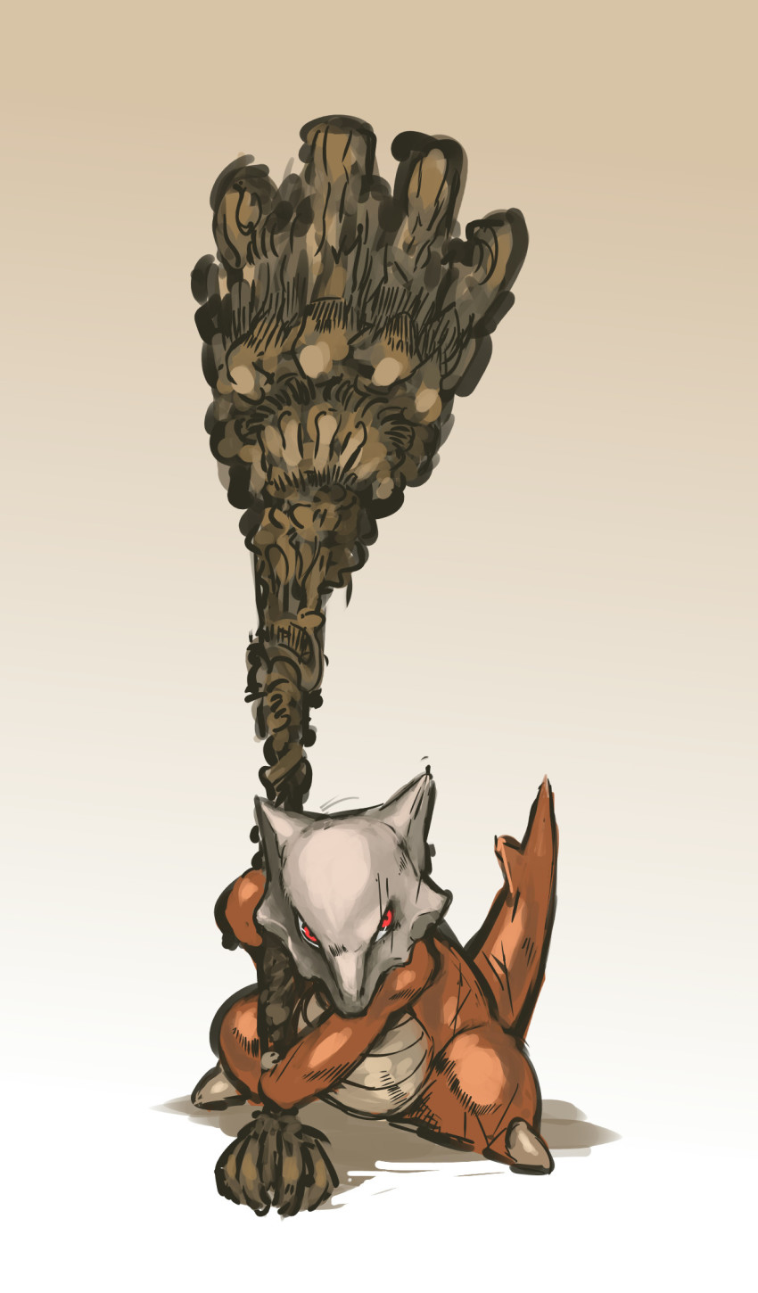 crossover dark_souls_(series) dark_souls_i gen_1_pokemon hammer highres huge_weapon marowak nameo_(judgemasterkou) nintendo no_humans pokemon pokemon_(creature) red_eyes size_difference skull solo weapon