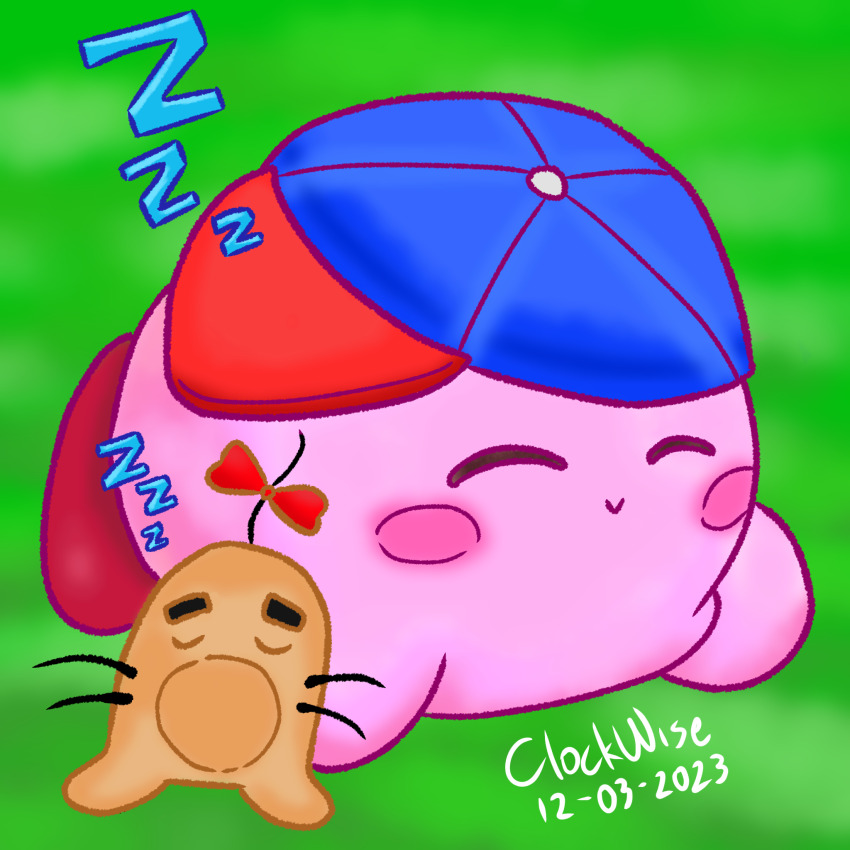 closed_eyes closed_mouth doseisan esp_kirby highres kirby kirby_(series) mother_(series) mother_2 nintendo sleeping