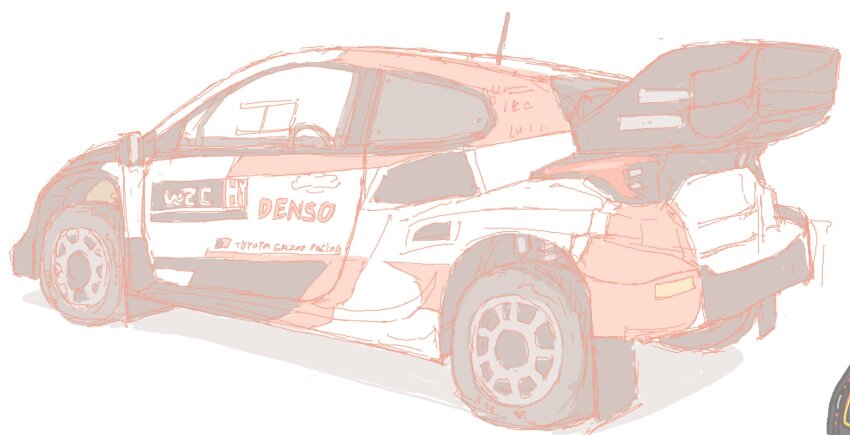 car highres motor_vehicle no_humans race_vehicle racecar rally_car shadow simana simple_background sketch spoiler_(automobile) toyota_gazoo_racing toyota_gr_yaris toyota_yaris vehicle_focus white_background world_rally_championship