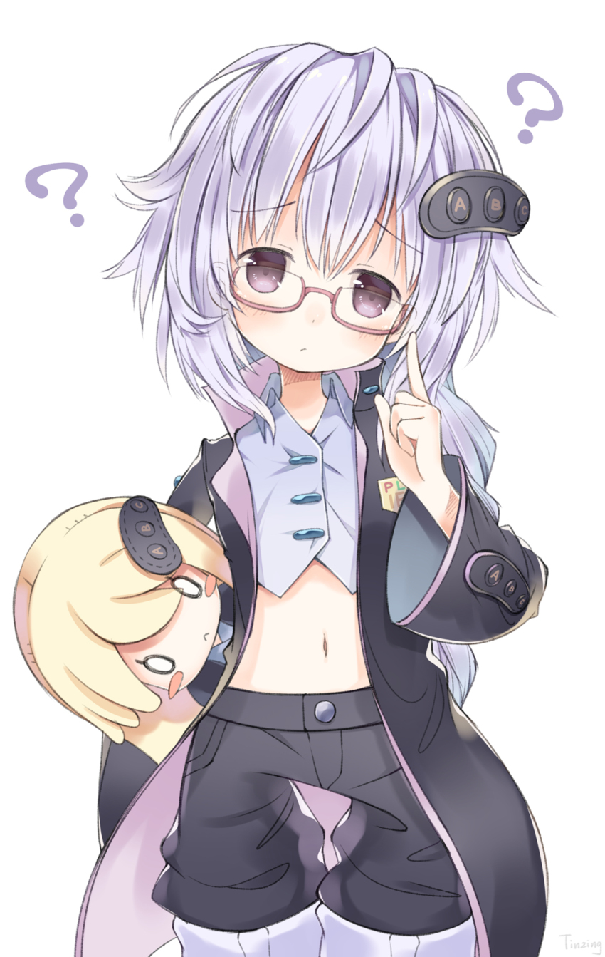 1girl blonde_hair choujigen_game_neptune choujigen_taisen_neptune_vs_sega_hard_girls cosplay crossover female_focus game_console glasses hair_ornament highres long_hair looking_at_viewer neptune_(series) purple_eyes purple_hair pururut sega sega_hard_girls sega_mega_drive sega_mega_drive_(sega_hard_girls) solo tinzing_saamzong