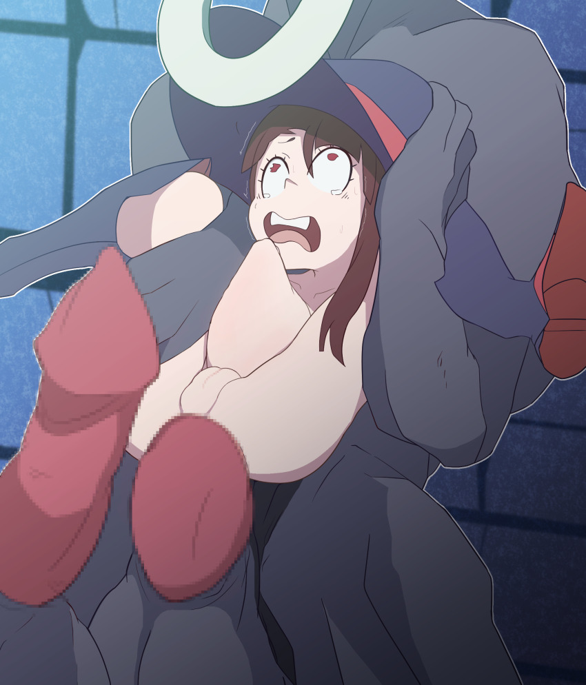 1girl 2boys age_difference anal boots brown_hair carrying censored cleft_of_venus colored_skin dbm eyelashes full_body grey_skin group_sex hands_on_another&#039;s_head hat hetero highres imminent_penetration indoors interspecies kagari_atsuko large_variant_set little_witch_academia loli long_hair minotaur mmf_threesome mosaic_censoring multiple_boys nude open_mouth penis purple_boots purple_hat pussy rape red_eyes reverse_suspended_congress rolling_eyes scared screaming sex sex_from_behind size_difference solo_focus stomach_bulge teeth threesome upper_teeth_only variant_set wavy_eyes witch_hat