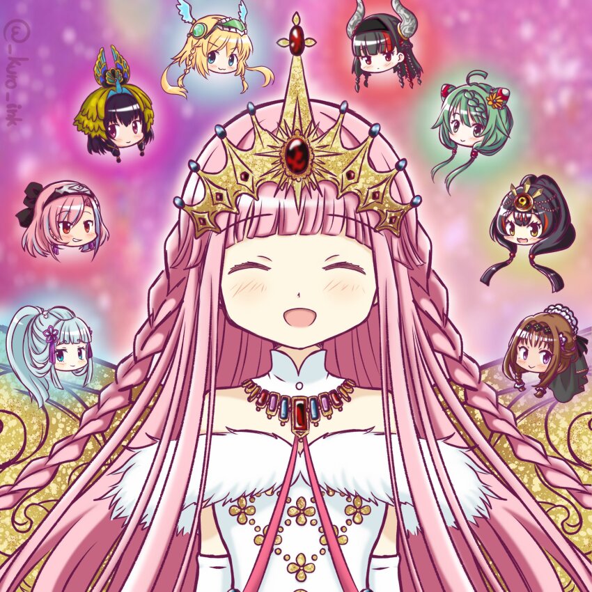 6+girls amaryllis_(madoka_magica) braid chizuru_(madoka_magica) crown ebony_(madoka_magica) gunhild_(madoka_magica) head_only heruka_(madoka_magica) highres infinite_iroha jewelry kuro_ink long_hair looking_at_viewer magia_record:_mahou_shoujo_madoka_magica_gaiden magical_girl mahou_shoujo_madoka_magica mizuna_tsuyu multiple_girls olga_(madoka_magica) solo_focus straight-on tamaki_iroha toyo_(madoka_magica) twin_braids