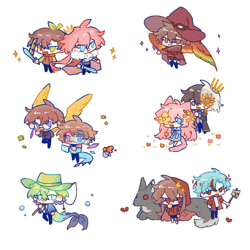 2girls 6+boys :3 adapted_costume ahoge alternate_costume animal animal_ears aqua_eyes axe belt bird_boy bird_wings black_coat black_hair block_(minecraft) blood blue_dress blue_eyes blue_hair broken_heart brown_eyes brown_hair bubble bucket bucket_hat bucket_of_lava cape cat_ears cat_girl cat_tail chibi chibi_only chinese_commentary cicadasunshine coat commentary_request couriway crookst crown double_life_smp dress epaulettes feinberg fins fish_boy fish_tail fishing_rod flower flying fringe-trimmed_cape fringe_trim fur-trimmed_cape fur_trim glasses goggles goggles_on_headwear green_hair green_hat grian_(youtuber) hair_between_eyes hat heart hermitcraft heterochromia highres holding holding_axe holding_fishing_rod holding_sword holding_weapon hood hood_down hood_up hoodie humanization jacket k4yfour lava leaf leaf_on_head long_hair long_sidelocks male_focus minecraft minecraft_sword minecraft_youtube mollyyxy multicolored_hair multiple_boys multiple_girls official_alternate_costume open_clothes open_jacket open_mouth parrot_boy pearlescentmoon pearlescentmoon_(5am) pink_hair ponytail purple_eyes purple_hair red_cape red_eyes red_hat red_hoodie red_jacket red_sweater safety_glasses sailor_dress scar scar_across_eye scar_on_face short_hair sidelocks simple_background sitting smajor1995 sparkle split-color_hair standing sunflower sweater sword tail tapl technoblade thumbs_up traffic_life_series very_long_hair weapon white_background white_hair wings wizard_hat wolf yellow_eyes yellow_wings