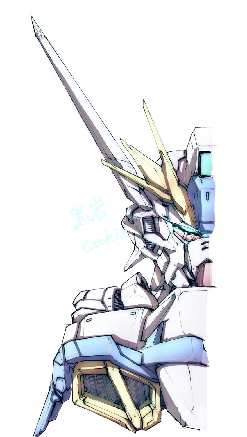 blue_eyes eclipse_gundam glowing glowing_eye gundam gundam_seed gundam_seed_eclipse highres kuroiwa_cookie mecha mobile_suit no_humans portrait robot science_fiction solo v-fin white_background