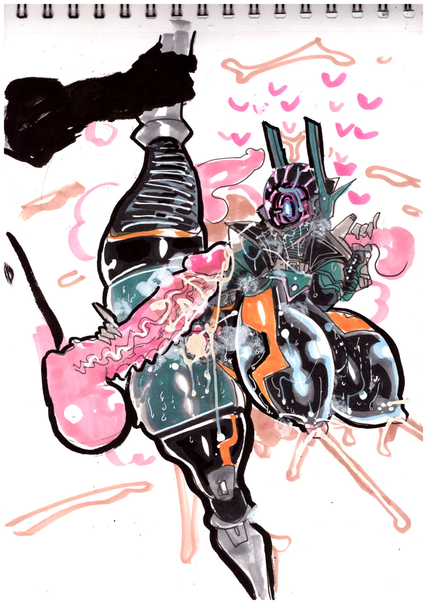 1girl absurdres after_vaginal armor ass breasts breasts_apart brunhild_(taimanin_asagi_battle_arena) cum cum_in_pussy cum_on_body curvy faceless facial full_armor gynoidherring hetero highres huge_ass huge_breasts impossible_clothes no_eyes no_mouth penis photo_(medium) presenting sex simple_background spread_legs straddling taimanin_(series) taimanin_asagi_kessen_arena taimanin_rpgx testicles thighs traditional_media trembling vaginal x-ray