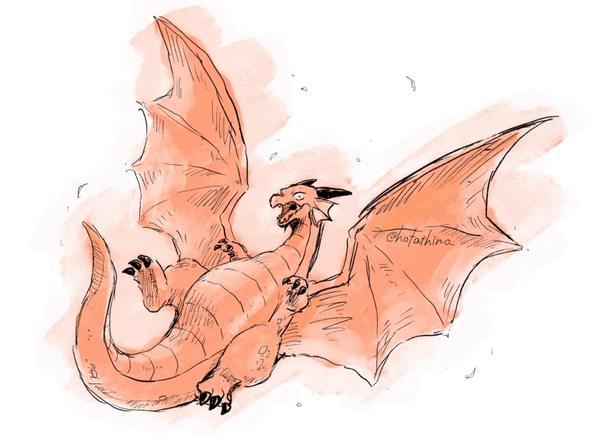 commentary_request dragon flying full_body highres hotathino monochrome no_humans original red_theme western_dragon white_background