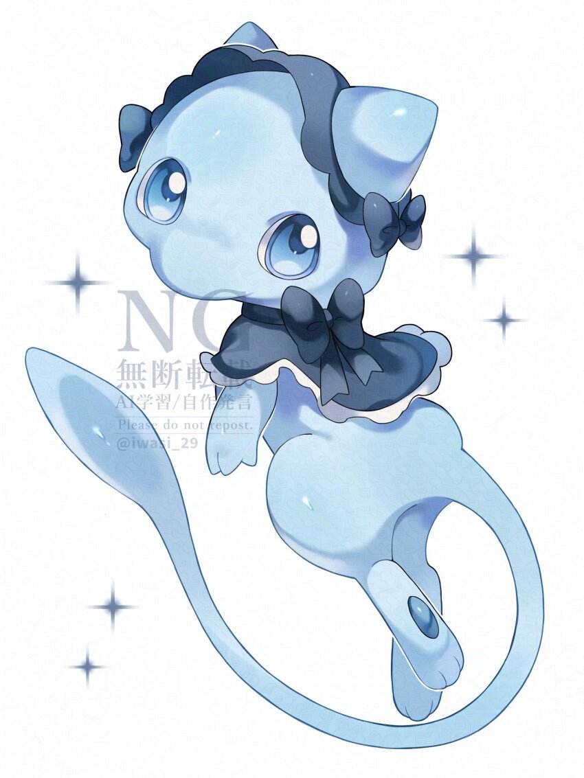 alternate_color blue_eyes bow gen_1_pokemon hat highres iwasi_29 legendary_pokemon mew_(pokemon) mythical_pokemon nintendo no_humans pokemon pokemon_(creature) shiny_pokemon solo tail twitter_username white_background