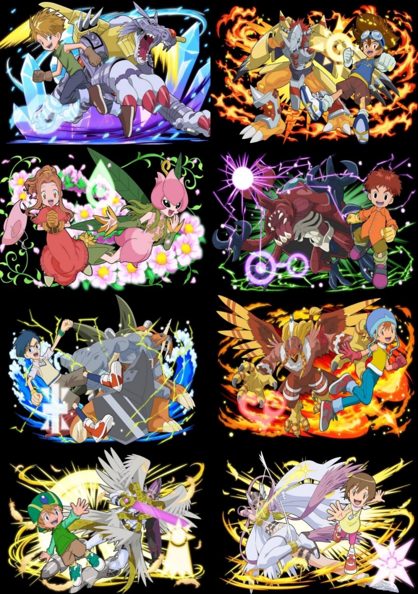 3girls 5boys angewomon atlurkabuterimon atlurkabuterimon_(red) crests_(digimon) digimon digimon_(creature) digimon_adventure garudamon glasses highres holyangemon ishida_yamato izumi_koshiro kido_jo lilimon metalgarurumon multiple_boys multiple_girls nail_polish tachikawa_mimi takaishi_takeru takenouchi_sora wargreymon yagami_hikari yagami_taichi zudomon