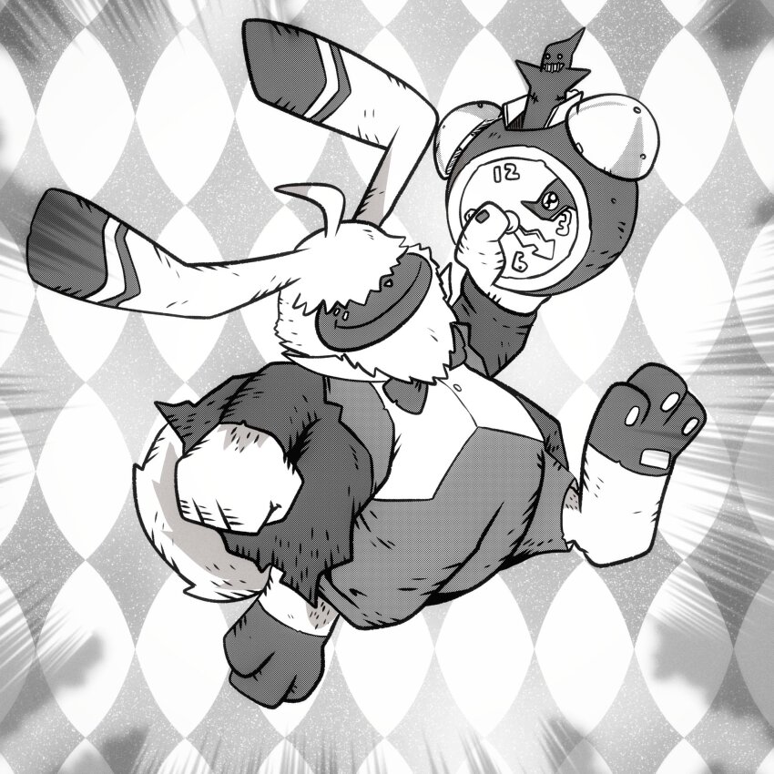 alice&#039;s_adventures_in_wonderland angoramon clockmon digimon digimon_(creature) highres rabbit running smile solo
