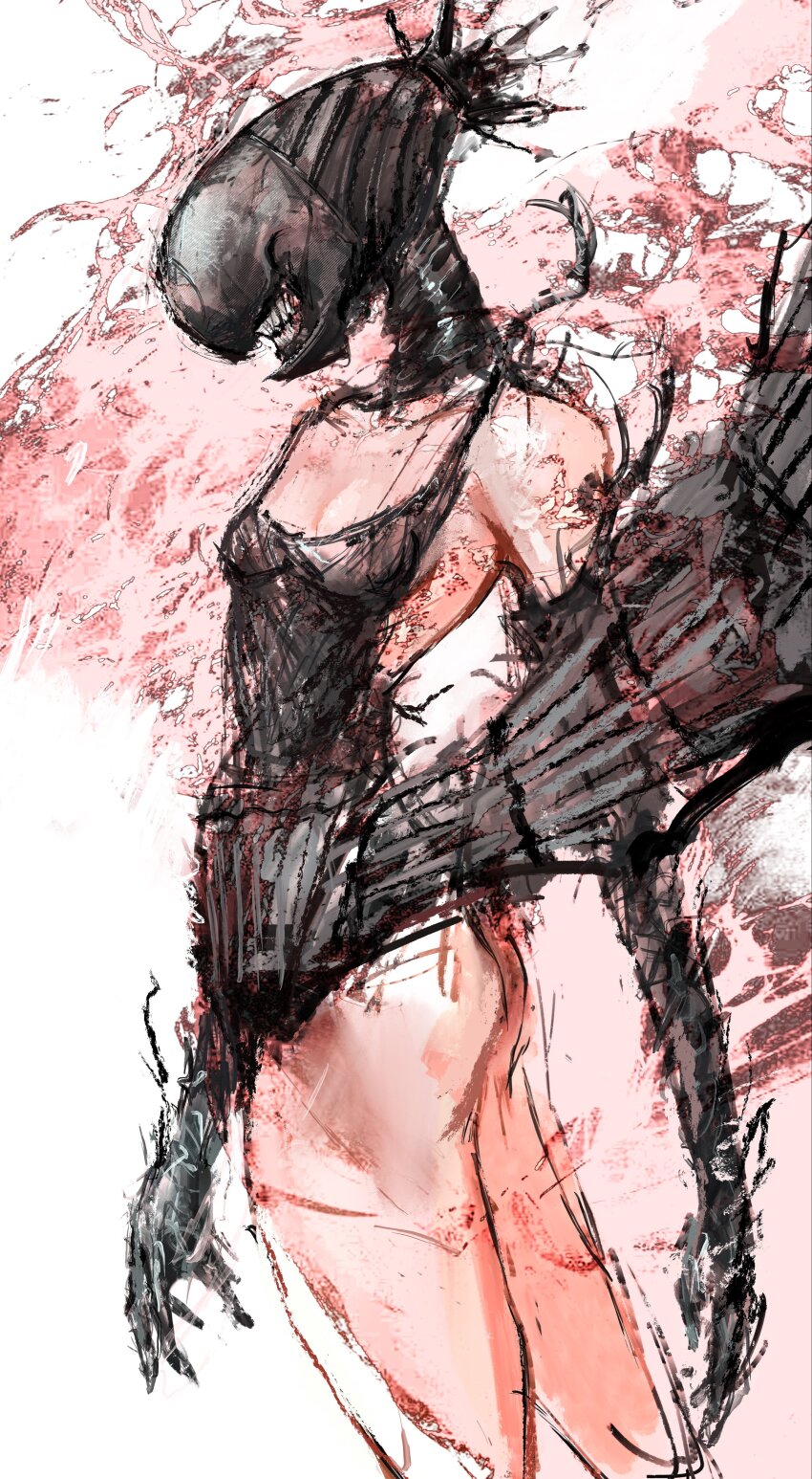 1girl absurdres apron ass black_apron black_gloves bomb_devil_(chainsaw_man) breasts chainsaw_man dynamite elbow_gloves explosive gloves highres kyezzzz object_head small_breasts solo