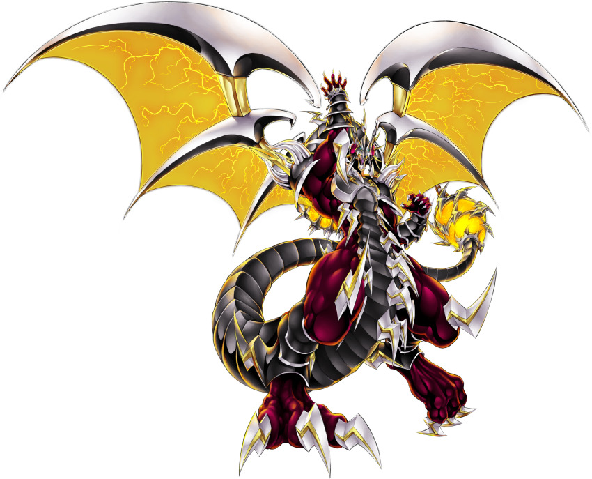 absurdres armed_dragon armed_dragon_thunder armed_dragon_thunder_lv10 claws dragon duel_monster full_body glowing glowing_eyes green_eyes highres horns konami looking_at_viewer muscular no_humans official_art pectorals sharp_teeth solo teeth wings yu-gi-oh!