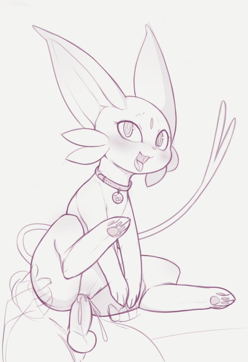 1boy 1girl :3 @_@ animal_collar animal_focus animal_sexualization bestiality blush collar cum cum_in_pussy ejaculation english_text erection espeon fangs forehead_jewel forked_tail full_body gen_2_pokemon grey_background greyscale happy highres kekitopu monochrome nintendo open_mouth pawpads penis pokemon pokemon_(creature) pussy raised_eyebrows saliva simple_background sketch smile solo_focus tail testicles tongue tongue_out