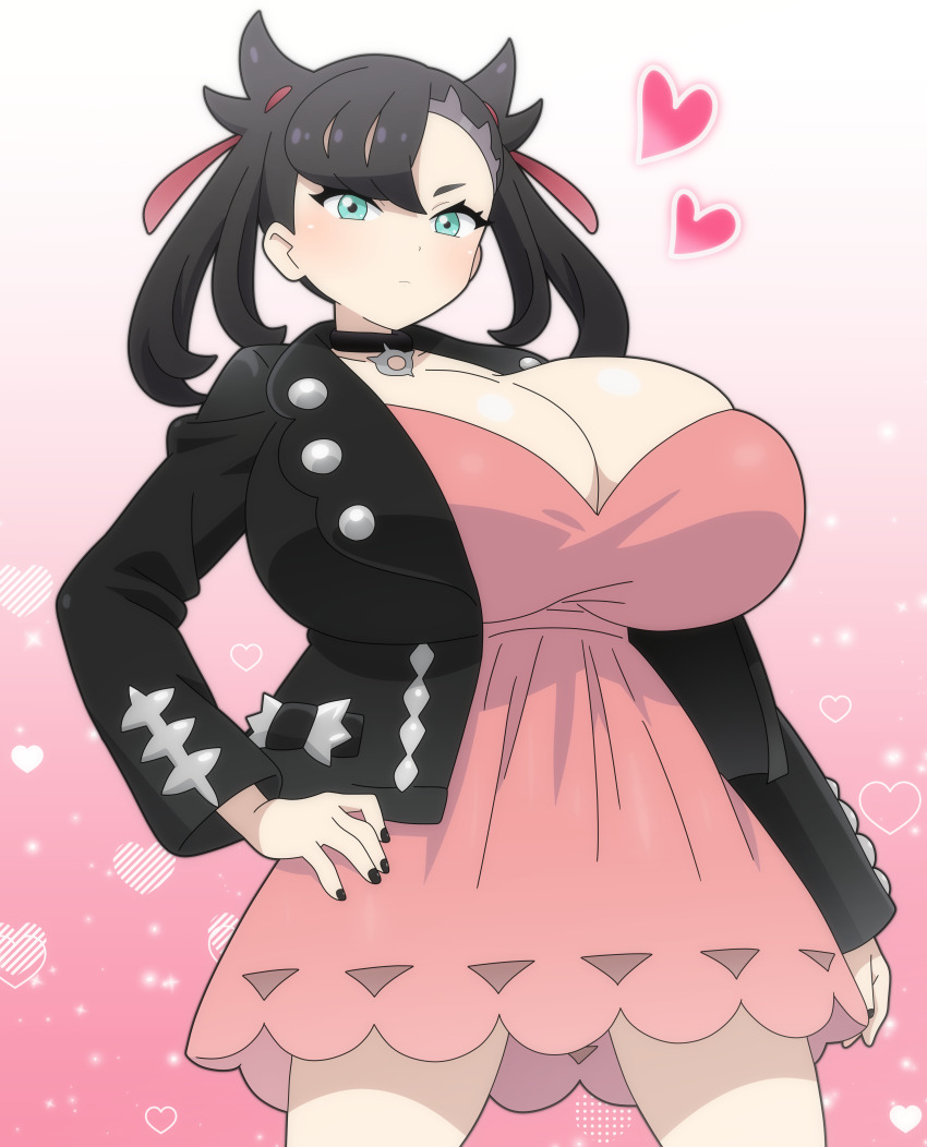 1girl absurdres alternate_breast_size breasts cleavage highres hitokiwa_kenchin huge_breasts marnie_(pokemon) nintendo pokemon pokemon_swsh solo