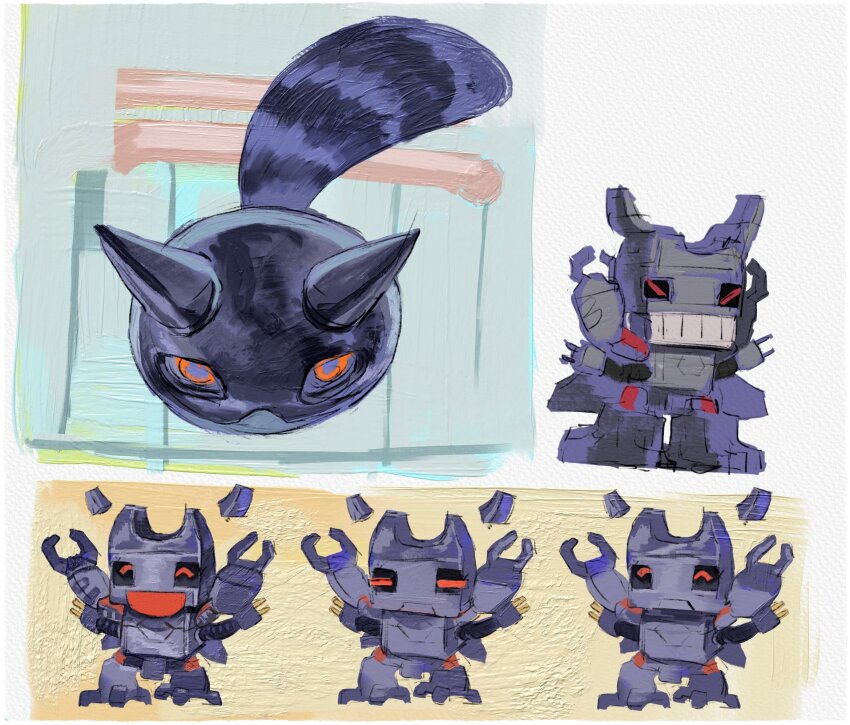 angry bug caprimon digimon digimon_(creature) elecmon horns open_mouth red_eyes smile