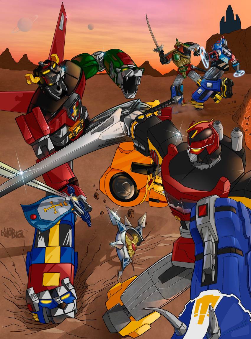 absurdres canards character_request clip_studio_paint_(medium) crossover daijuujin dairugger_xv_(mecha) daizyuzin dino_megazord fangs fighting glowing glowing_eyes golion_(mecha) gosei_sentai_dairanger highres holding holding_sword holding_weapon horns hyakujuu-ou_golion jaws khobra1981 kyouryuu_sentai_zyuranger lion mashup mecha mighty_morphin_power_rangers military military_vehicle netflix no_humans open_mouth power_rangers retro_artstyle robot rugger_guard_(spaceship) science_fiction spacecraft super_robot super_sentai sword thunder_megazord tokusatsu voltron:_legendary_defender lion_voltron voltron_(series) weapon yellow_eyes