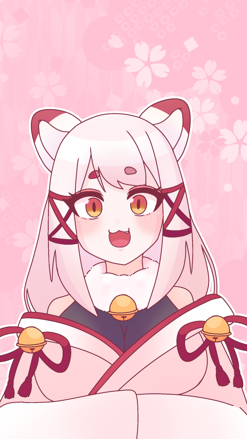 1girl absurdres animal_ears artist_request bad_source black_bodysuit body_freckles bodysuit bow breasts commission fang fox_ears fox_girl fox_tail freckles frills fur_collar gohei hair_between_eyes hair_bow hair_ornament hair_ribbon highres indie_virtual_youtuber japanese_clothes kagari_kitsune large_breasts long_hair long_sleeves messy_hair multicolored_hair nontraditional_miko pink_hair red_ribbon ribbon sidelocks simple_background skeb_commission skirt sleeves_past_fingers sleeves_past_wrists slit_pupils tail virtual_youtuber white_hair yellow_eyes