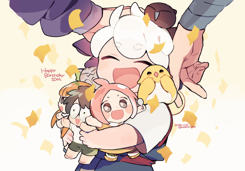 1other a&#039;gen_(the_legend_of_luoxiaohei) bidiu_(the_legend_of_luoxiaohei) blush cat_boy character_doll closed_eyes commentary_request dated doll fengxi_(the_legend_of_luoxiaohei) grey_cat happy_birthday highres holding huangshou_(the_legend_of_luoxiaohei) luo_xiaobai luo_xiaohei luo_xiaohei_(cat) luo_xiaohei_zhanji open_mouth shanxin_(the_legend_of_luoxiaohei) short_hair short_sleeves simple_background smile solo_focus tagme twitter_username upper_body vox white_hair wuxian_(the_legend_of_luoxiaohei)