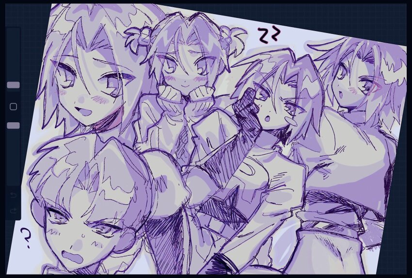 ameya_(okemu_ame) angry blush butch_(pokemon) crossdressing greyscale highres james_(pokemon) monochrome nintendo pokemon pokemon_(anime) short_twintails sketch twintails