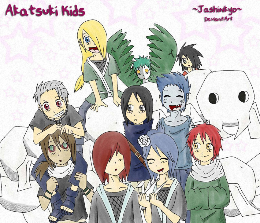 :o ^_^ aged_down black_hair blonde_hair blue_eyes blue_hair blue_skin brown_eyes brown_hair carrying_over_shoulder clay closed_eyes colored_sclera colored_skin deidara_(naruto) flower flower_on_head green_eyes grey_hair hair_over_eyes hair_tied_back hidan_(naruto) holding hoshigaki_kisame japanese_clothes jashinnkyo kakuzu_(naruto) kimono konan_(naruto) long_sleeves looking_at_another multicolored_skin nagato_(naruto) naruto_(series) naruto_shippuuden origami pain_(naruto) purple_eyes red_hair sasori_(naruto) sleeves_past_fingers sleeves_past_wrists spiked_hair uchiha_itachi uchiha_madara yellow_eyes