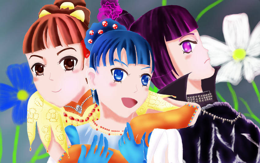 3girls belvera elias_(rebirth_of_mothra) freeza_(artist) highres lara_(rebirth_of_mothra) moll_(rebirth_of_mothra) mothra_(series) multiple_girls rebirth_of_mothra siblings sisters toho twins