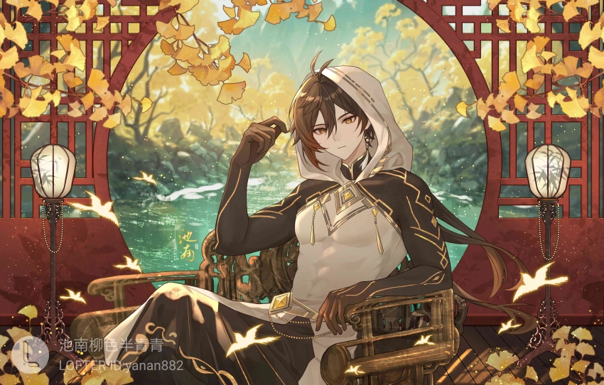 1boy absurdres chinese_knot chinese_lantern genshin_impact highres lofter lofter_logo lofter_username looking_at_viewer male_focus rex_lapis_(genshin_impact) solo solo_focus yanan882 zhongli_(archon)_(genshin_impact) zhongli_(genshin_impact)