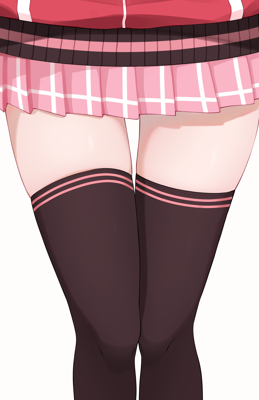 1girl absurdres black_thighhighs blue_archive commentary exiadoon highres lower_body miniskirt pink_skirt plaid_clothes plaid_skirt pleated_skirt simple_background skindentation skirt solo star_(symbol) star_print thick_thighs thighhighs thighs white_background yoshimi_(blue_archive) zettai_ryouiki