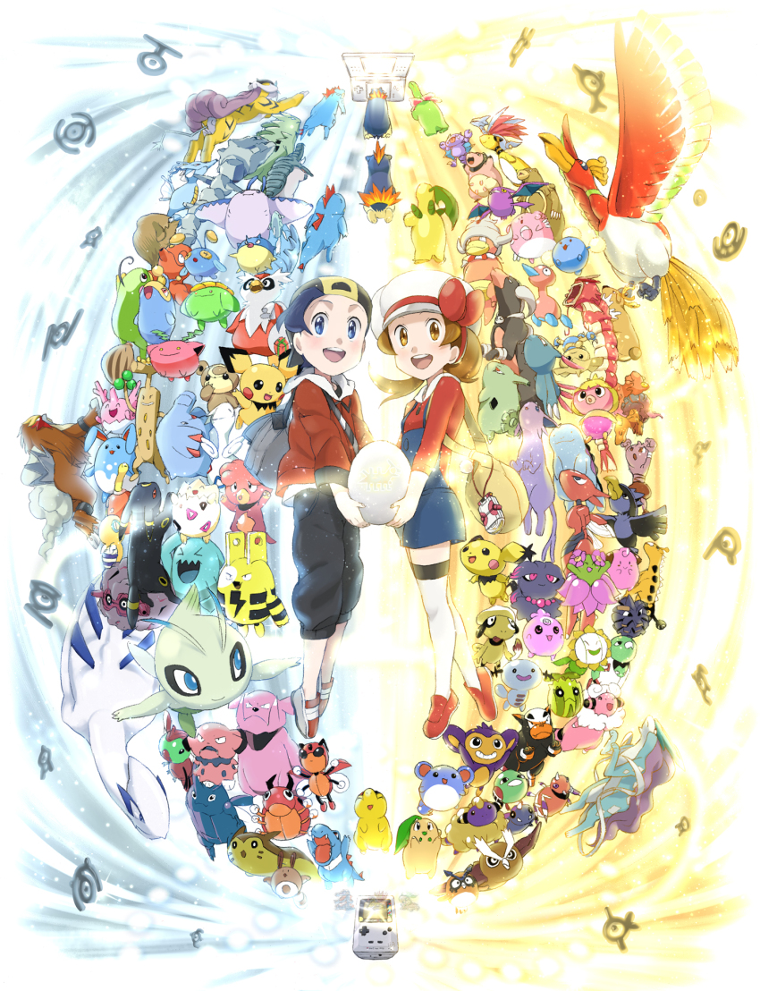 00s 1boy 1girl aipom ampharos ariados azumarill backwards_hat bag baseball_cap bayleef bellossom black_hair blissey blue_eyes bow brown_eyes brown_hair cabbie_hat celebi chikorita chinchou cleffa corsola creatures_(company) crobat croconaw cyndaquil delibird donphan dunsparce egg elekid entei espeon ethan_(pokemon) feraligatr flaaffy forretress furret game_boy game_boy_(original) game_boy_color game_freak gen_2_pokemon girafarig gligar granbull handheld_game_console hat hat_ribbon heracross highres hitmontop ho-oh hoothoot hoppip houndoom houndour igglybuff jacket jumpluff kingdra koma_yoichi lanturn larvitar ledian ledyba legendary_pokemon lugia lyra_(pokemon) magby magcargo mantine mareep marill meganium miltank misdreavus murkrow mythical_pokemon natu nintendo nintendo_ds noctowl octillery overalls phanpy pichu piloswine pineco pokemon pokemon_(creature) pokemon_egg pokemon_hgss politoed porygon2 pupitar quagsire quilava qwilfish raikou remoraid ribbon scizor sentret shoulder_bag shuckle skarmory skiploom slowking slugma smeargle smoochum sneasel snubbull spinarak stantler starter_pokemon_trio steelix sudowoodo suicune sunflora sunkern swinub tail teddiursa thighhighs togepi togetic totodile twintails typhlosion tyranitar tyrogue umbreon unown unown_a unown_e unown_f unown_g unown_k unown_m unown_n unown_o unown_r unown_t unown_u unown_y ursaring white_thighhighs wobbuffet wooper xatu yanma