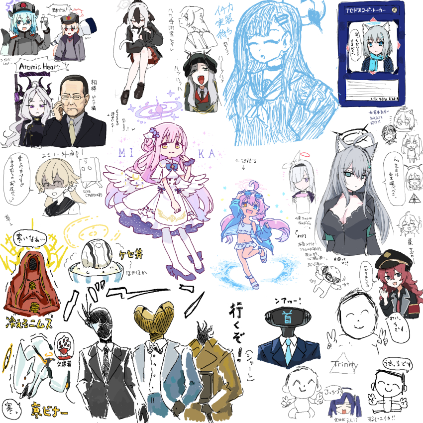 6+boys 6+girls android_(blue_archive) ayane_(blue_archive) beatrice_(blue_archive) binah_(blue_archive) black_suit black_suit_(blue_archive) blue_archive chesed_(blue_archive) doodle_sensei_(blue_archive) double_v formal_clothes golconda_&amp;_decalcomania_(blue_archive) hieronymus_(blue_archive) hifumi_(blue_archive) highres hina_(blue_archive) hoshino_(blue_archive) hoshino_(swimsuit)_(blue_archive) ichika_(blue_archive) iroha_(blue_archive) j._(anonymousarts) kayoko_(blue_archive) maestro_(blue_archive) makoto_(blue_archive) mika_(blue_archive) multiple_boys multiple_girls nodoka_(blue_archive) nonomi_(blue_archive) plana_(blue_archive) rice sensei_(blue_archive) serika_(blue_archive) shigure_(blue_archive) shiroko_(blue_archive) shiroko_terror_(blue_archive) suit v white_background yu-gi-oh! yuuka_(blue_archive)