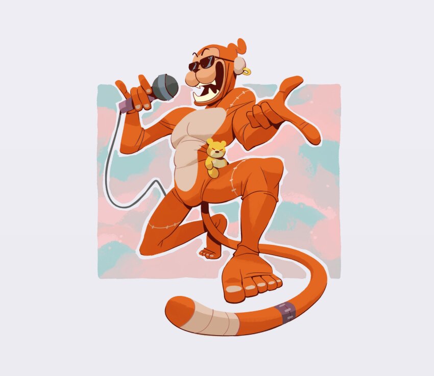 1boy digimon digimon_(creature) etemon highres looking_at_viewer male_focus microphone monzaemon smile solo