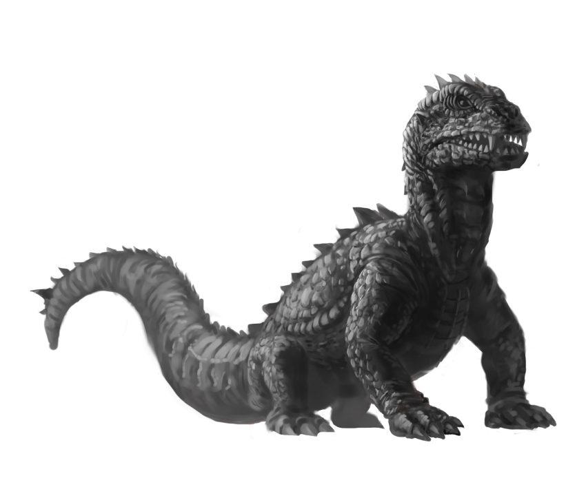 dinosaur giant giant_monster highres monochrome monster no_humans rhedosaurus sharp_teeth tail teeth the_beast_from_20,000_fathoms ultra-taf warner_bros.