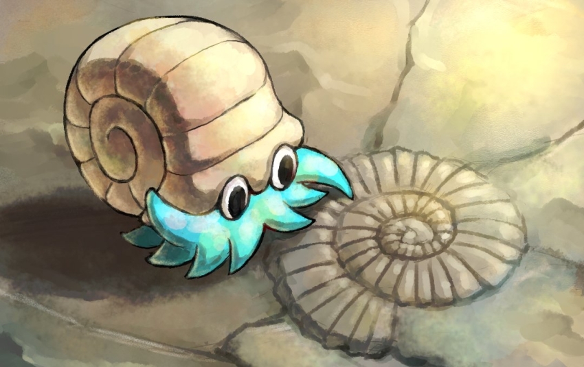 black_eyes creature fossil full_body game_freak gen_1_pokemon helix_fossil kaosu_(kaosu0905) nintendo no_humans omanyte pokemon pokemon_(creature) pokemon_focus shadow shell solo