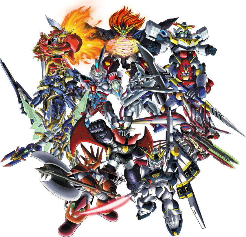 annotated axe chainsaw char&#039;s_counterattack choudenji_robo_combattler_v clenched_hand code_geass code_geass:_fukkatsu_no_lelouch combattler_v_(robot) crossover dann_of_thursday double_blade drone energy_sword fiery_wings fin_funnels genesic_gaogaigar getter_robo glowing glowing_eyes gridman_(ssss) gridman_universe gundam gunxsword highres holding holding_axe holding_sword holding_weapon ikaruga_(knight&#039;s_&amp;_magic) j-decker knight&#039;s_&amp;_magic lancelot_(code_geass) lancelot_sin looking_up magic_knight_rayearth majestic_prince mashin mazinger_(series) mazinger_z mazinger_z:_infinity mazinger_z_(mecha) mecha mecha_focus mobile_suit multiple_crossover no_humans nu_gundam official_art orange_hair own_hands_together pink_eyes rayearth_(character) red_eyes red_five robot science_fiction shin_getter_dragon shin_getter_robo ssss.gridman sunrise_stance super_robot super_robot_wars super_robot_wars_30 sword transparent_background unmanned_aerial_vehicle unmanned_combat_aerial_vehicle v-fin weapon wings yellow_eyes yuusha_keisatsu_j-decker yuusha_ou_gaogaigar yuusha_ou_gaogaigar_final yuusha_series