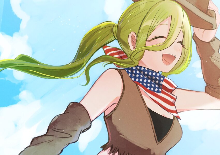 1girl blonde_hair blush closed_eyes highres kimi_no_koto_ga_dai_dai_dai_dai_daisuki_na_100-nin_no_kanojo long_hair oyomidtarumi smile yamato_nadeshiko_(hyakkano)