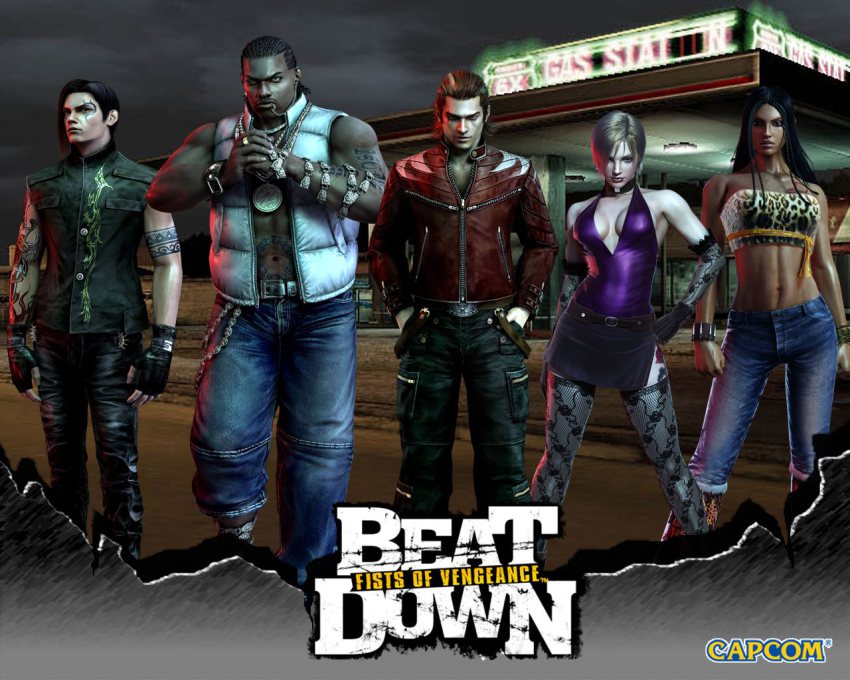 2girls 3boys aaron beat_down_fists_of_vengeance capcom everyone gina jason_g lola_(beat_down) multiple_boys multiple_girls raven_(beat_down)