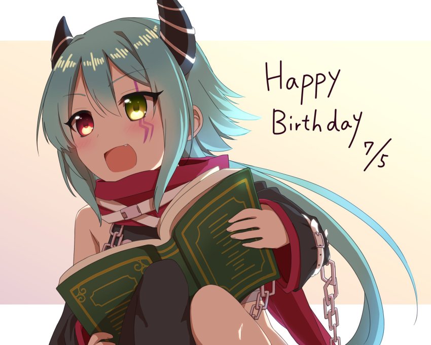 1girl anna_(princess_connect!) blush green_hair happy_birthday highres kaiba_tomoyuki long_hair multicolored_eyes open_mouth princess_connect!